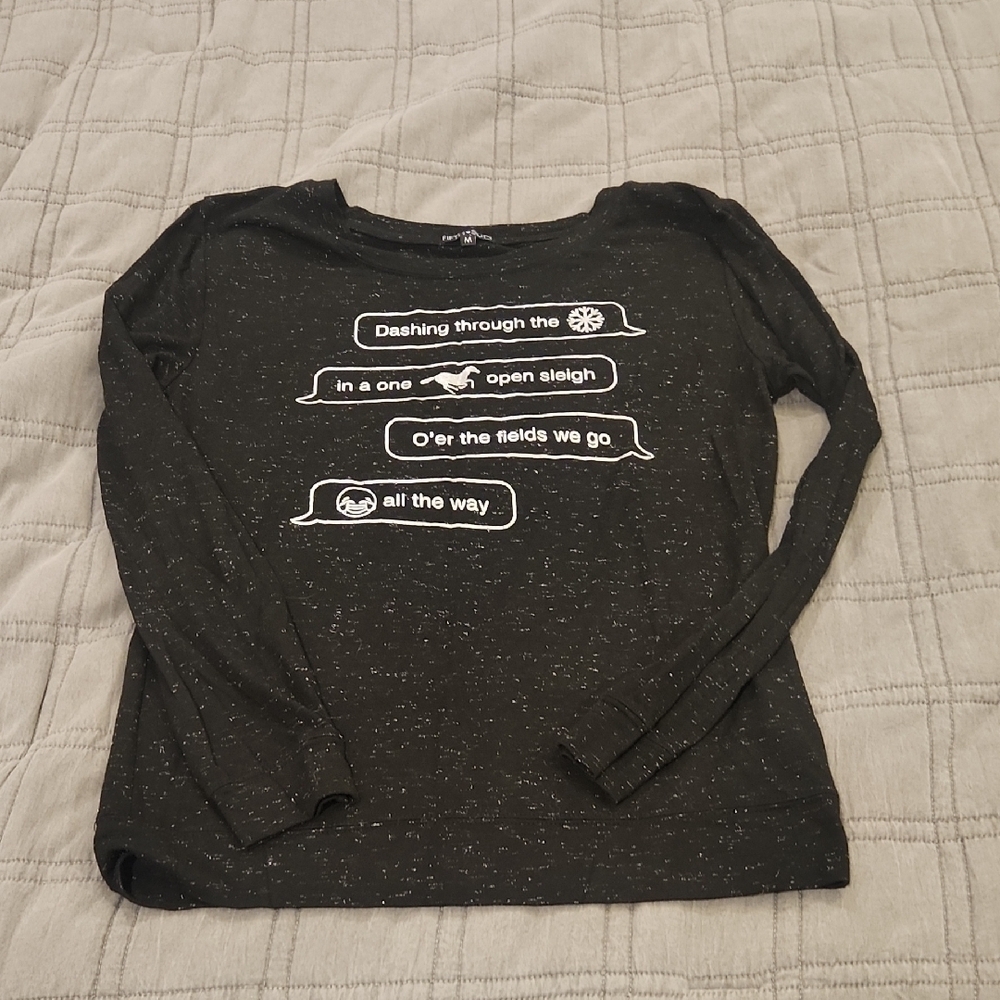 Fifth Sun Black Long Sleeve Tee with Festive Silver Print Size M!